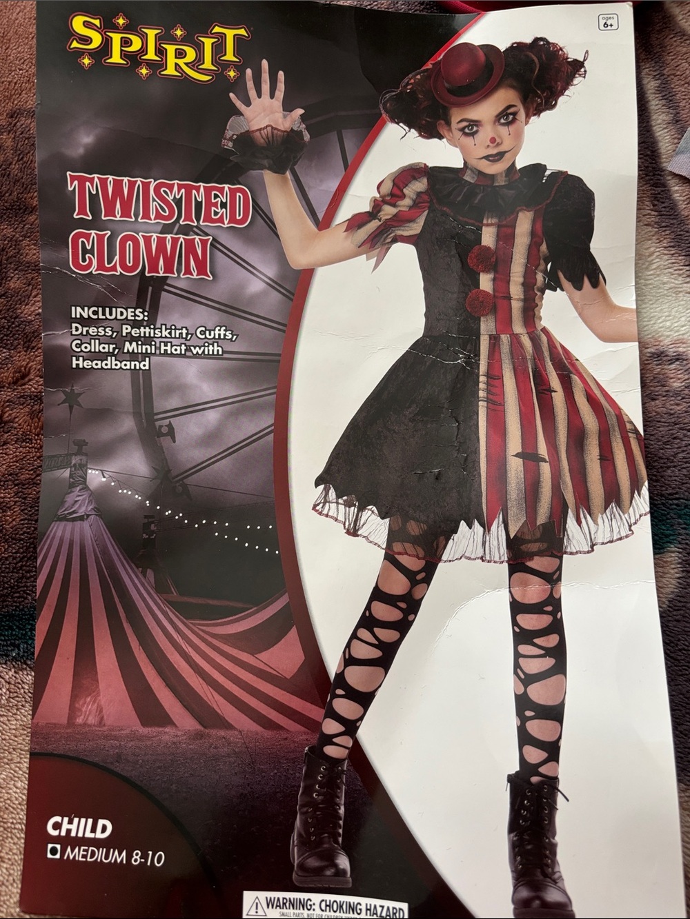 Spirit Twisted Clown Kids Costume - Red, Black & Cream